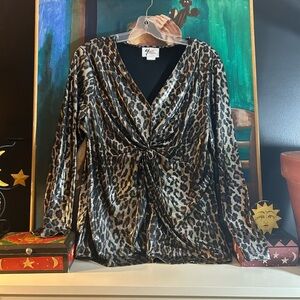 Andrea Jovine Leopard Print Twist Front Blouse Large